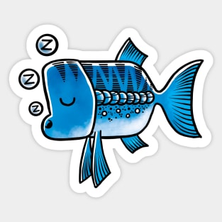 Sleepy Blue Fish Sticker